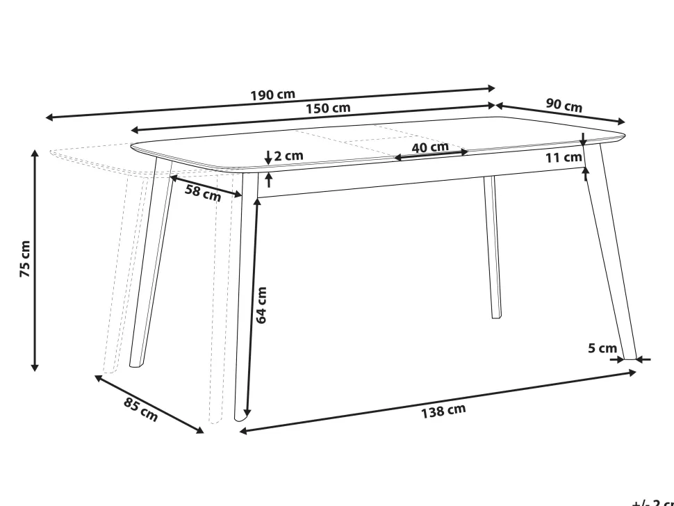 Esstisch Dunkler Holzfarbton 150/190 X 90 Cm Ausziehbar Madox
