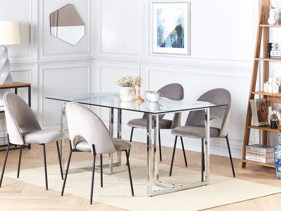 Esstisch Glas Transparent / Silber 160 X 90 Cm Envia