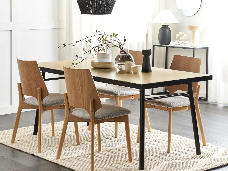 Esstisch Heller Holzfarbton / Schwarz 180 X 90 Cm Ivorie