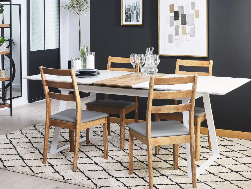 Esstisch Weis / Dunkler Holzfarbton Ausziehbar 160 / 200 X 90 Cm Kaluna