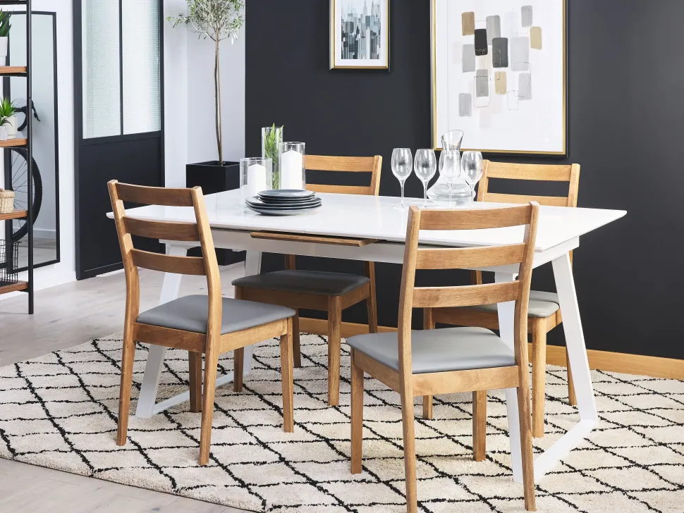 Esstisch Weis / Dunkler Holzfarbton Ausziehbar 160 / 200 X 90 Cm Kaluna