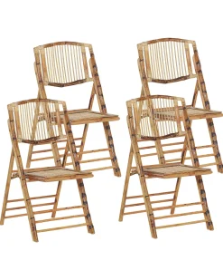 Esszimmerstuhl Bambusholz / Rattan Braun 4Er Set Klappbar Trentor
