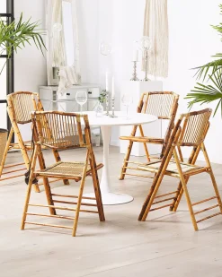 Esszimmerstuhl Bambusholz / Rattan Braun 4Er Set Klappbar Trentor