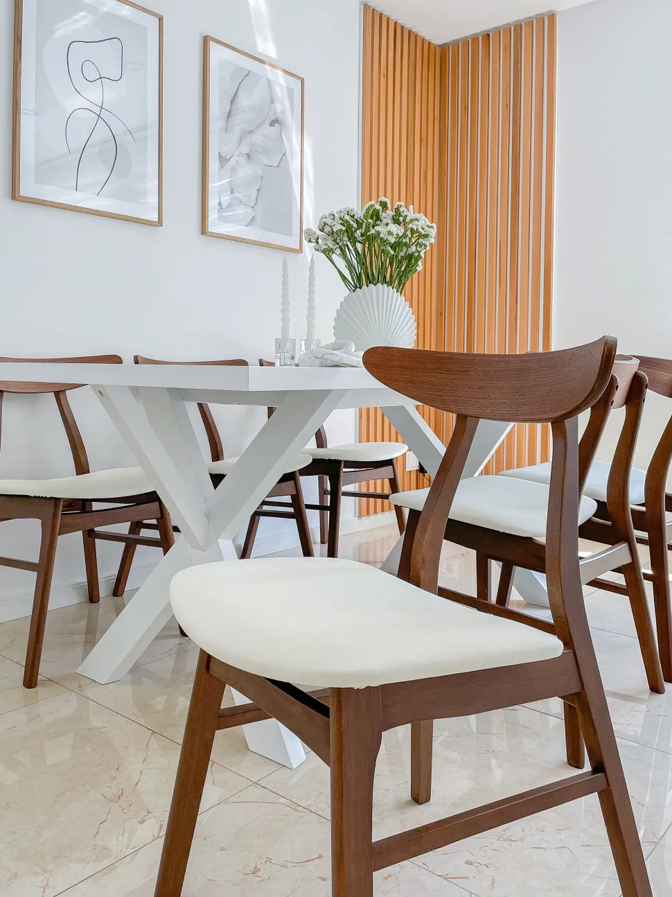 Esszimmerstuhl Gummibaumholz / Kunstleder Weis 2Er Set Lynn