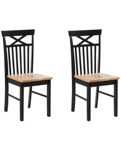 Esszimmerstuhl Gummibaumholz Schwarz / Hellbraun 2Er Set Houston
