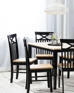 Esszimmerstuhl Gummibaumholz Schwarz / Hellbraun 2Er Set Houston