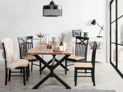 Esszimmerstuhl Gummibaumholz Schwarz / Hellbraun 2Er Set Houston