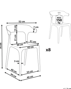 Esszimmerstuhl Kunststoff Dunkelgrau 8Er Set Gubbio
