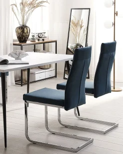 Esszimmerstuhl Samtstoff Blau 2Er Set Rockford