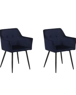 Esszimmerstuhl Samtstoff Dunkelblau 2Er Set Jasmin