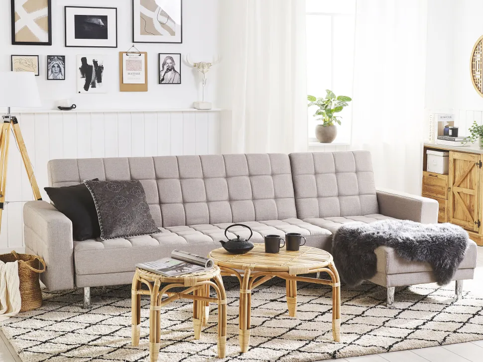 Fabric Corner Sofa Bed Light Grey Nesset