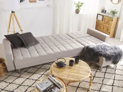 Fabric Corner Sofa Bed Light Grey Nesset
