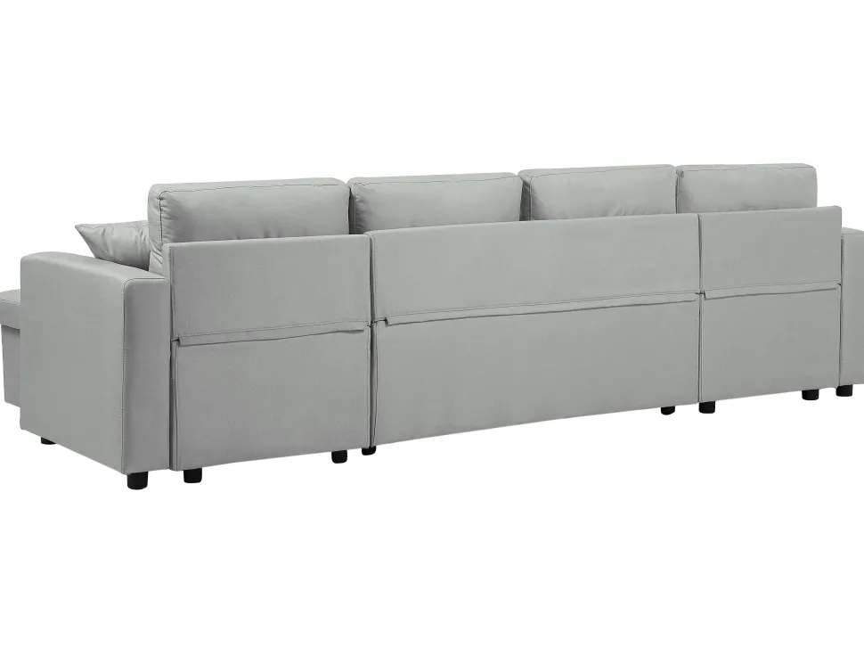 Fabric Corner Sofa Bed With Storage Light Grey Sommen