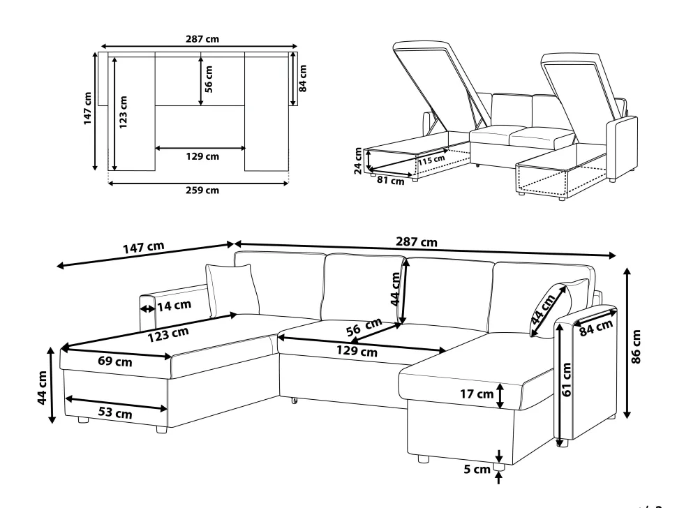 Fabric Corner Sofa Bed With Storage Beige Sommen