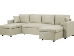 Fabric Corner Sofa Bed With Storage Beige Sommen