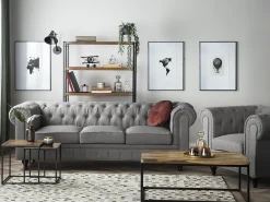 Fabric Living Room Set Grey Chesterfield Big