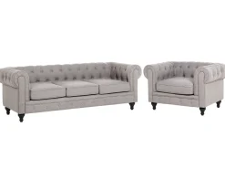 Fabric Living Room Set Light Grey Chesterfield