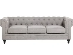Fabric Living Room Set Light Grey Chesterfield