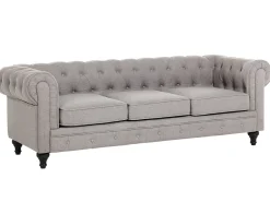 Fabric Living Room Set Light Grey Chesterfield