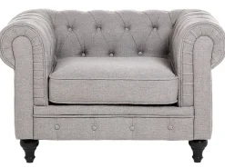 Fabric Living Room Set Light Grey Chesterfield