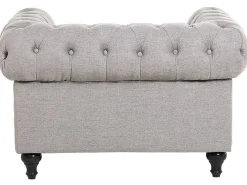 Fabric Living Room Set Light Grey Chesterfield