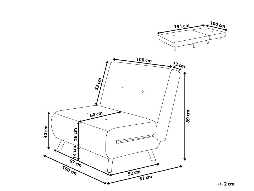Fabric Single Sofa Bed Grey Farris