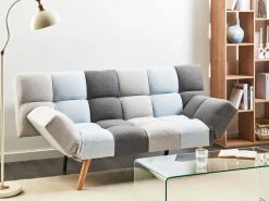 Fabric Sofa Bed Grey And Blue Patchwork Ingaro