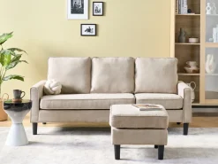 Fabric Sofa With Ottoman Beige Avesta