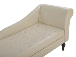 Faux Leather Chaise Lounge With Storage Light Beige Pessac