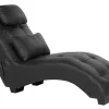 Faux Leather Chaise Lounge With Bluetooth Speaker Usb Port Black Simorre