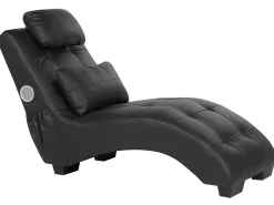 Faux Leather Chaise Lounge With Bluetooth Speaker Usb Port Black Simorre