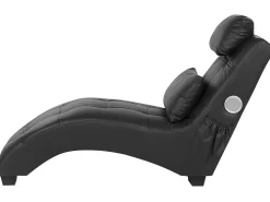 Faux Leather Chaise Lounge With Bluetooth Speaker Usb Port Black Simorre