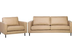Faux Leather Living Room Set Beige Savalen
