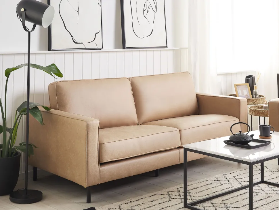 Faux Leather Living Room Set Beige Savalen