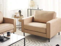 Faux Leather Living Room Set Beige Savalen