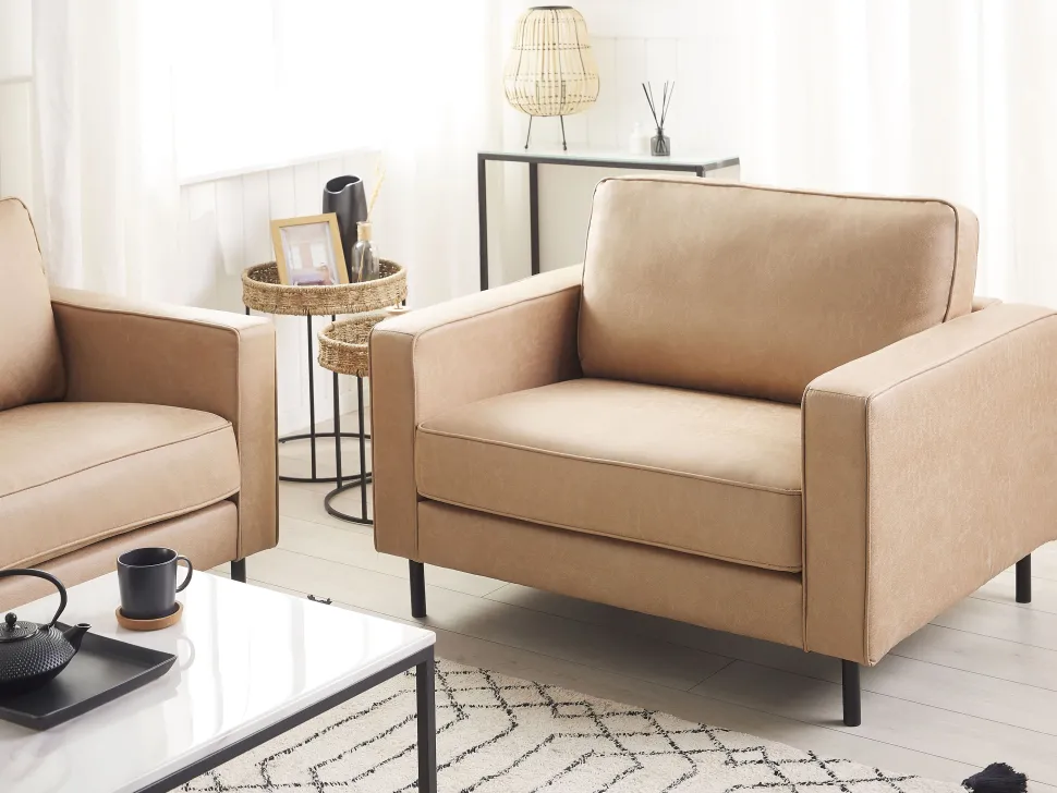 Faux Leather Living Room Set Beige Savalen