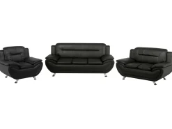 Faux Leather Living Room Set Black Leira