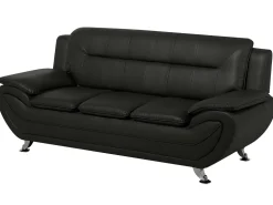 Faux Leather Living Room Set Black Leira