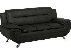 Faux Leather Living Room Set Black Leira