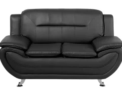 Faux Leather Living Room Set Black Leira