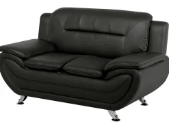 Faux Leather Living Room Set Black Leira