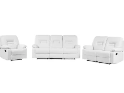 Faux Leather Manual Recliner Living Room Set White Bergen