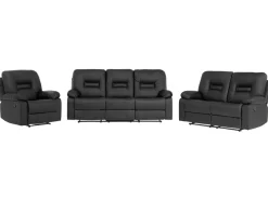 Faux Leather Manual Recliner Living Room Set Black Bergen