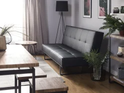 Faux Leather Sofa Bed Black Derby