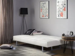 Faux Leather Sofa Bed White Derby