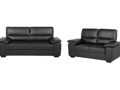 Faux Leather Sofa Set Black Vogar
