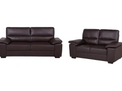 Faux Leather Sofa Set Brown Vogar