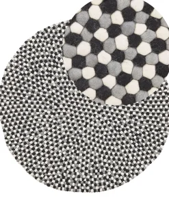 Filzkugelteppich Wolle Mehrfarbig O 140 Cm Abstarktes Muster Kurzflor Penek