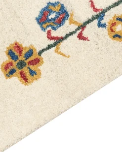 Gabbeh Teppich Wolle Beige 160 X 230 Cm Blumenmuster Hochflor Husunlu