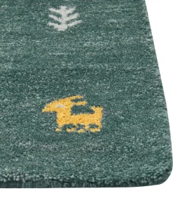 Gabbeh Teppich Wolle Grun 200 X 300 Cm Kurzflor Calti